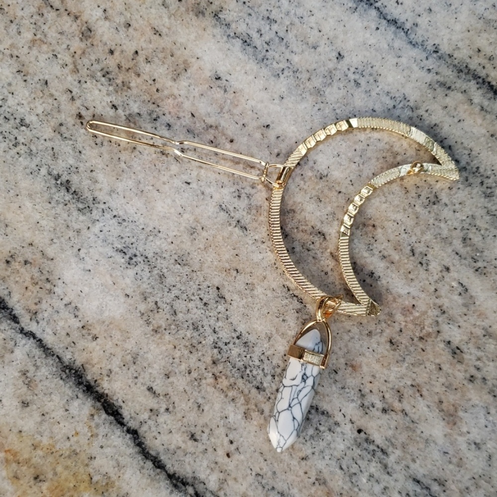 Moon Crystal Stone Gold Bohemian Boho Hairpin - Picture 5 of 7